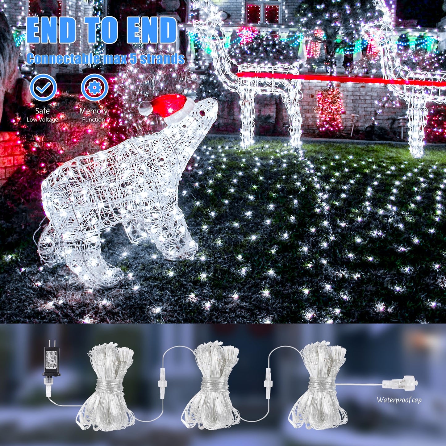 HEYFUNi 192 LED Net Lights Outdoor Mesh Lights,8 Modes Net Light for Bushes Plug in, Waterproof Christmas Net String Light for Bushes Ceiling Wedding