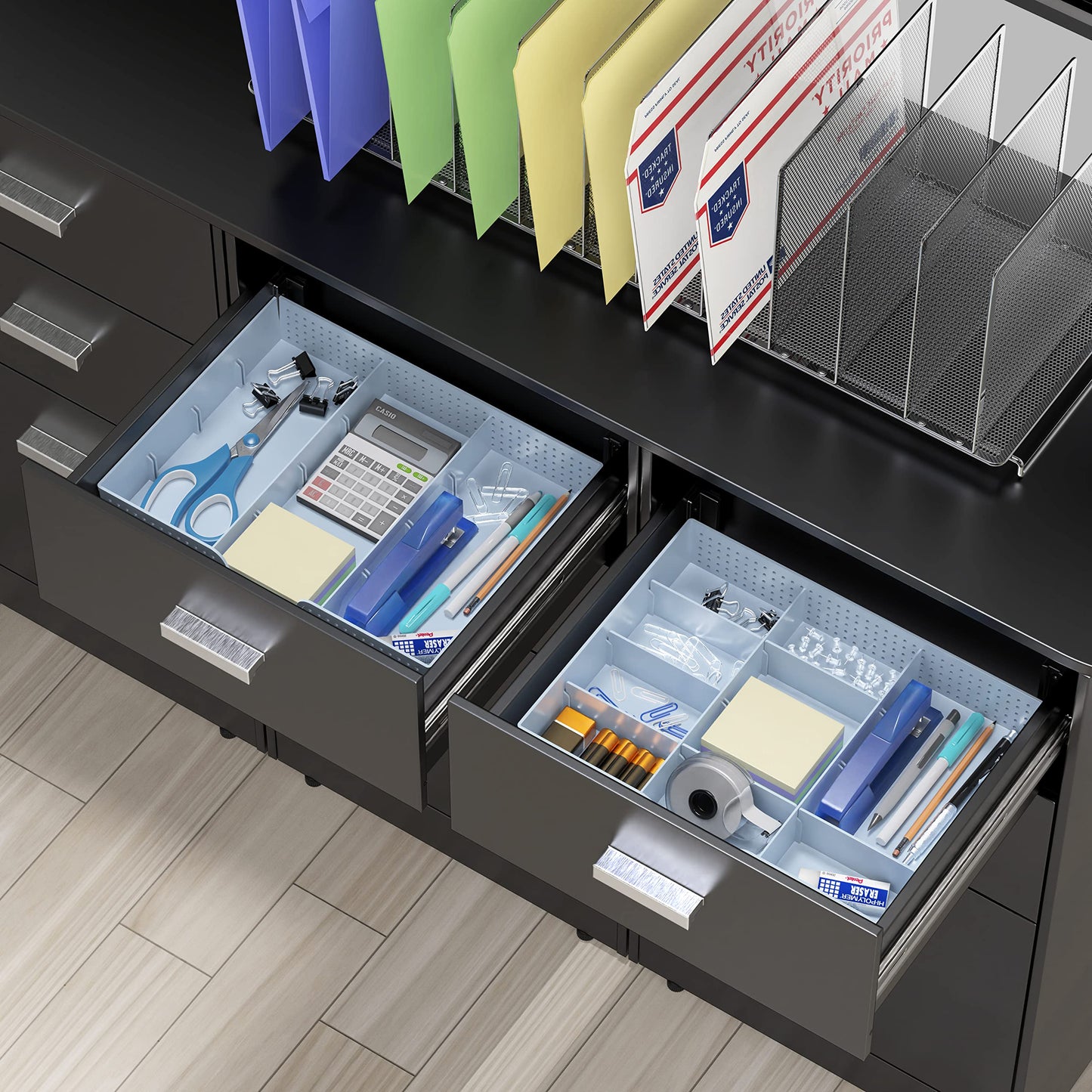 Simple Houseware Drawer Organizer Tray, 9 Adjustable Compartments, Blue