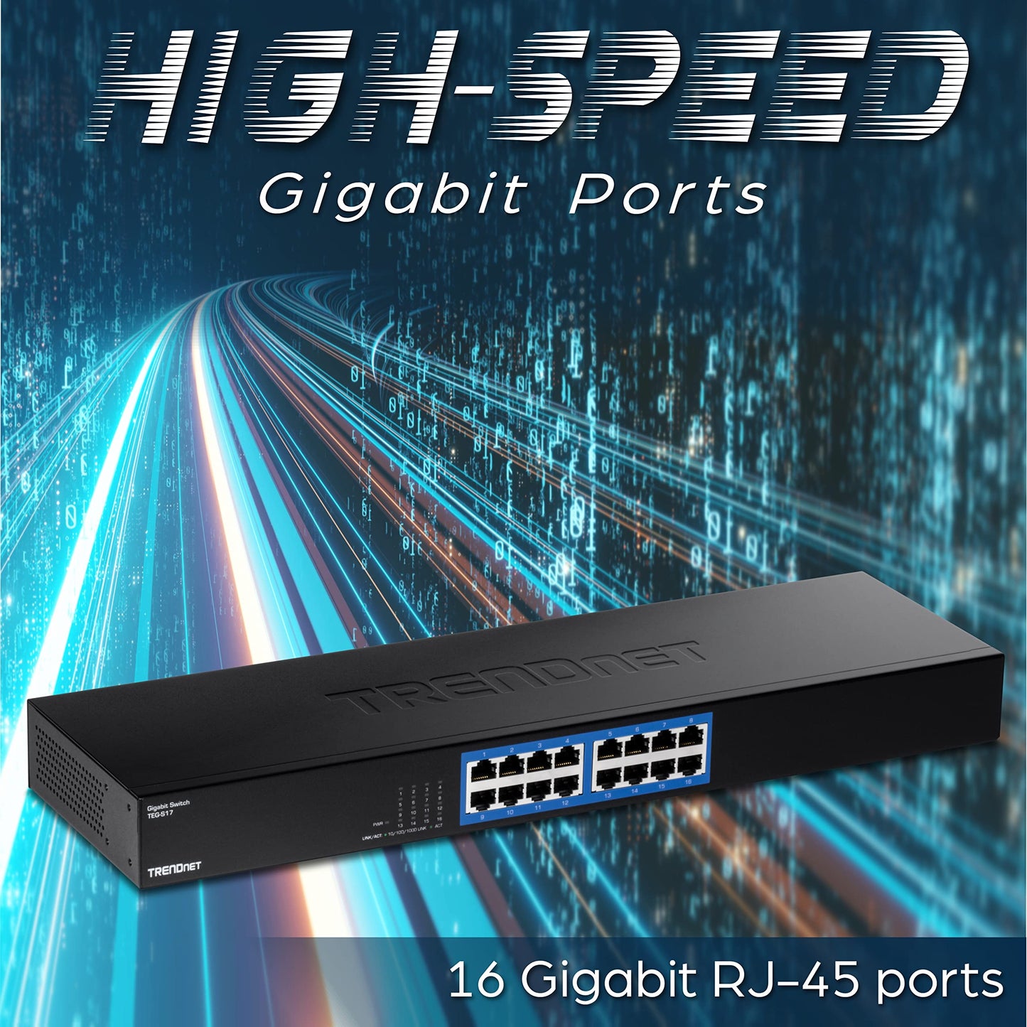 TRENDnet 16-Port Gigabit Switch, TEG-S17, 16 x Gigabit RJ-45 Ports, 32Gbps Switching Capacity, Fanless Design, Metal Enclosure, Internal Power Supply