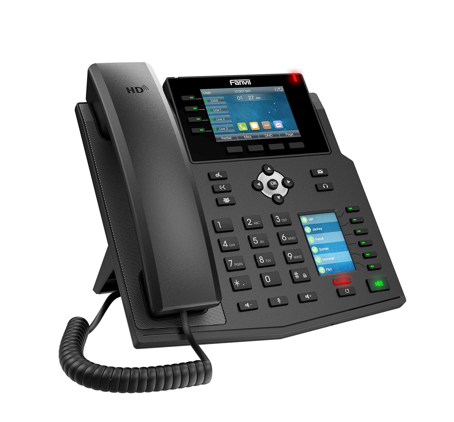 Fanvil X5U High-End VoIP Phone, 3.5-Inch Color Display, 2.4-Inch Side Color Display for DSS Keys. 16 SIP Lines, Dual-Port Gigabit Ethernet, Power