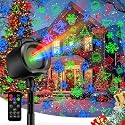 Christmas Lights Projector Outdoor, 2-in-1 Holiday Light Projector with 4 Slides & 8 Brighter HD Patterns, Moving RGB Firefly Effects Light