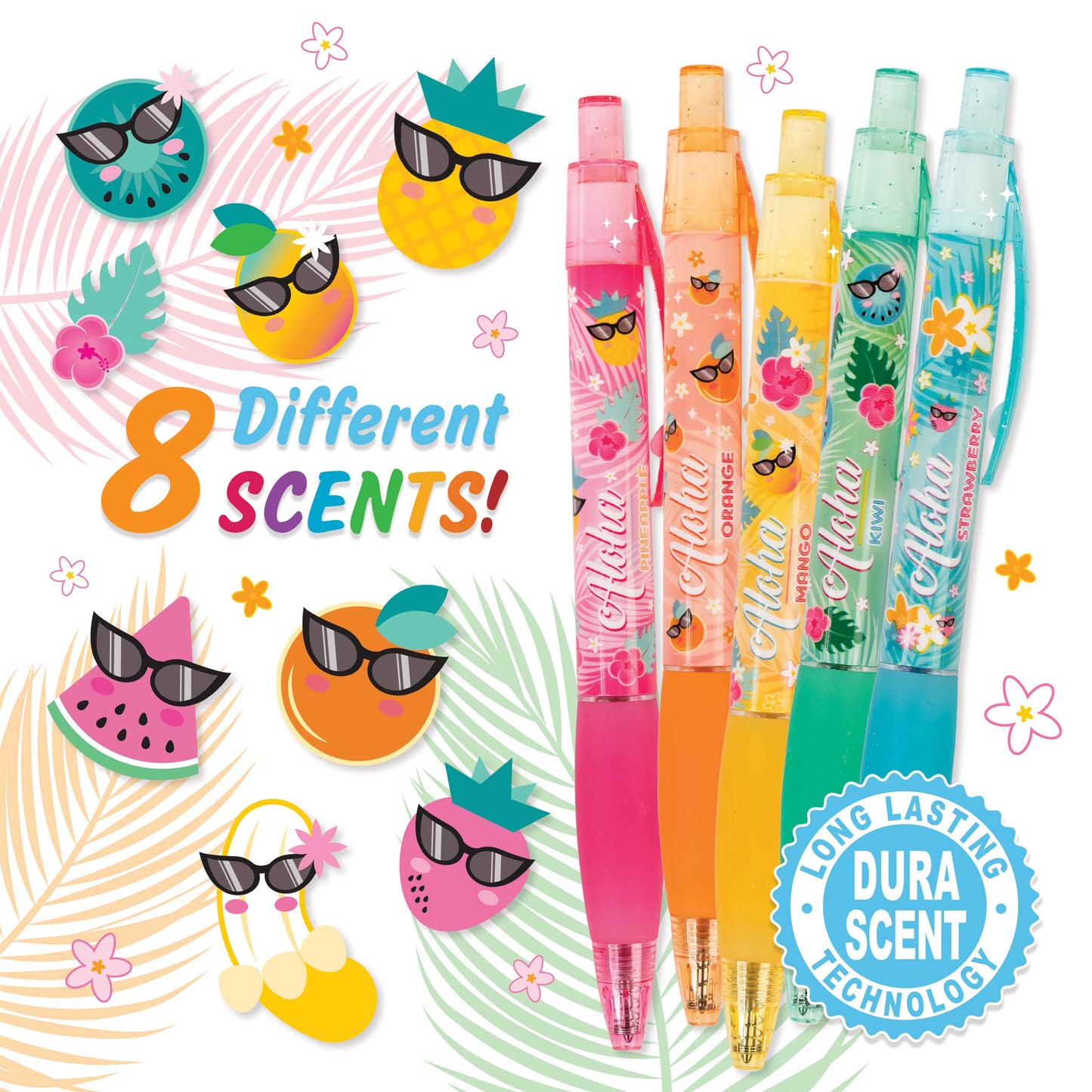 Gel Smens - WILD Scented Pens (7 Black + 1 White Ink) Medium Point, 8 Count