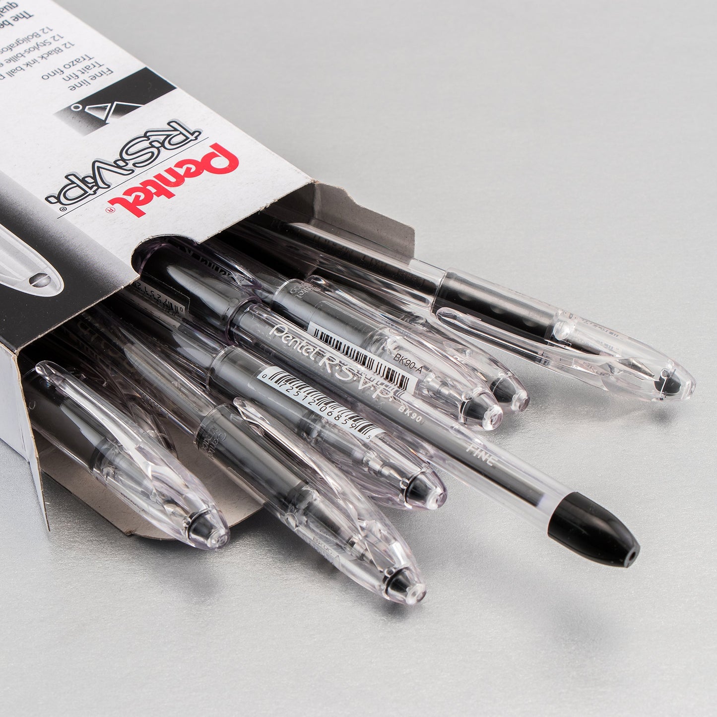 Pentel RSVP Ballpoint Pen, Fine Line, (0.7mm), Black Ink (BK90-A) (Pack of 1, 12 Count Total)