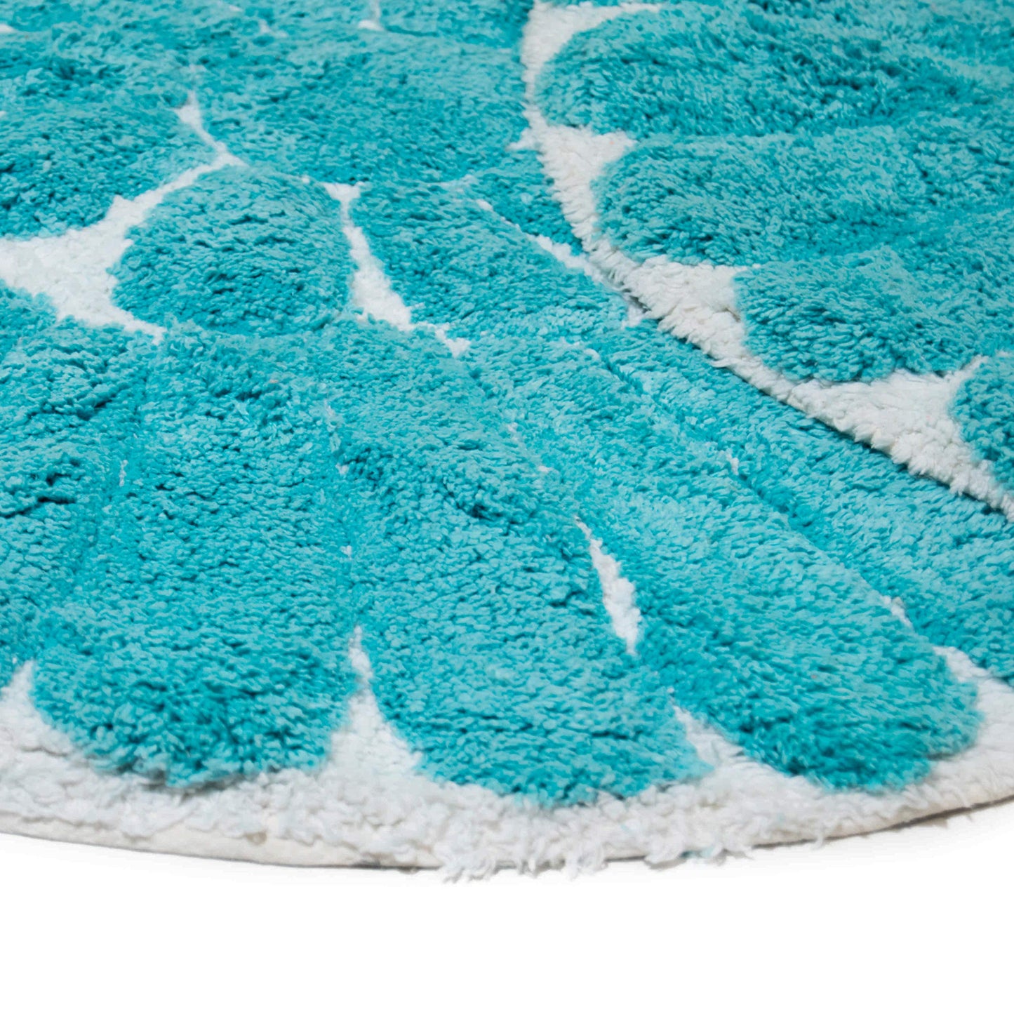 Chesapeake Bursting Flower 2 Pc. White & Aqua Round Bath Rug Set 45950 (24" & 30")