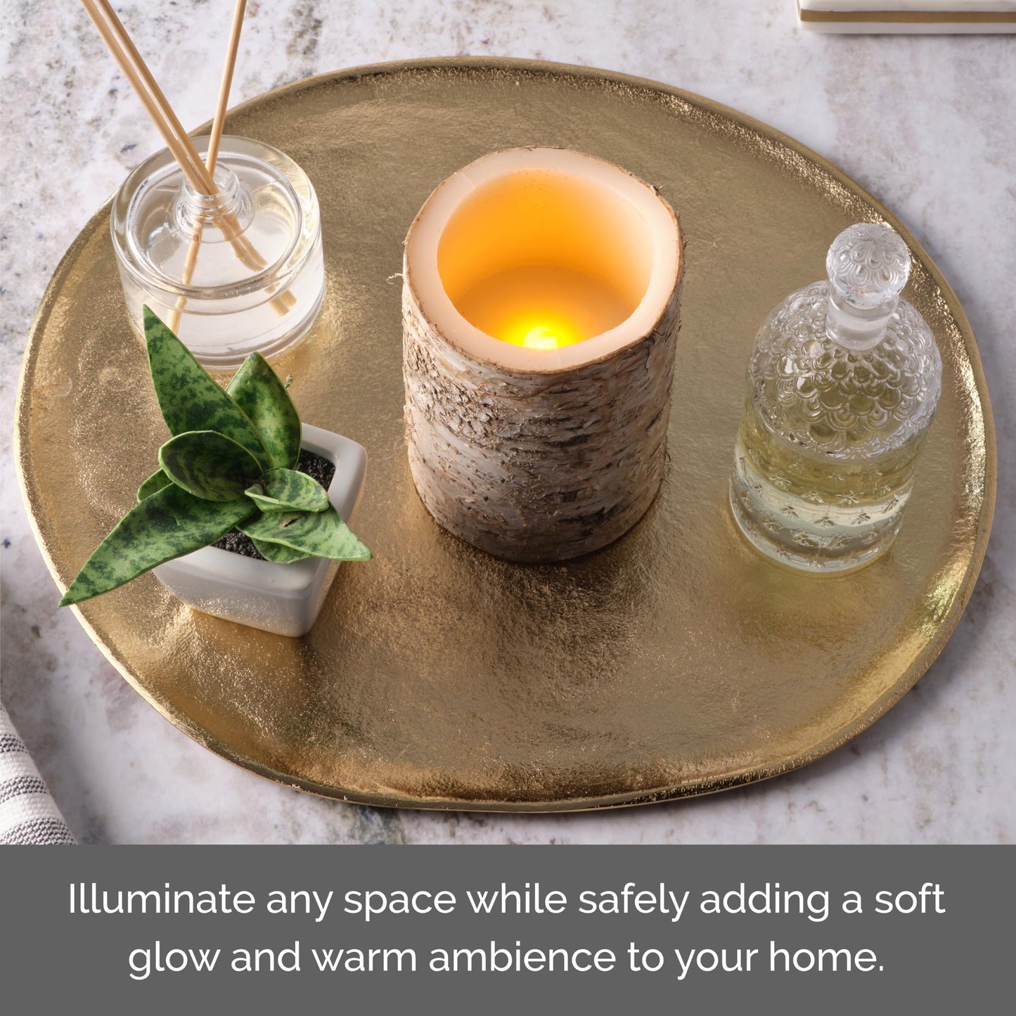 Mikasa Birch Look Wax LED Flameless Pillar Candle, Centerpiece, Wedding Decor, Holiday Decorating