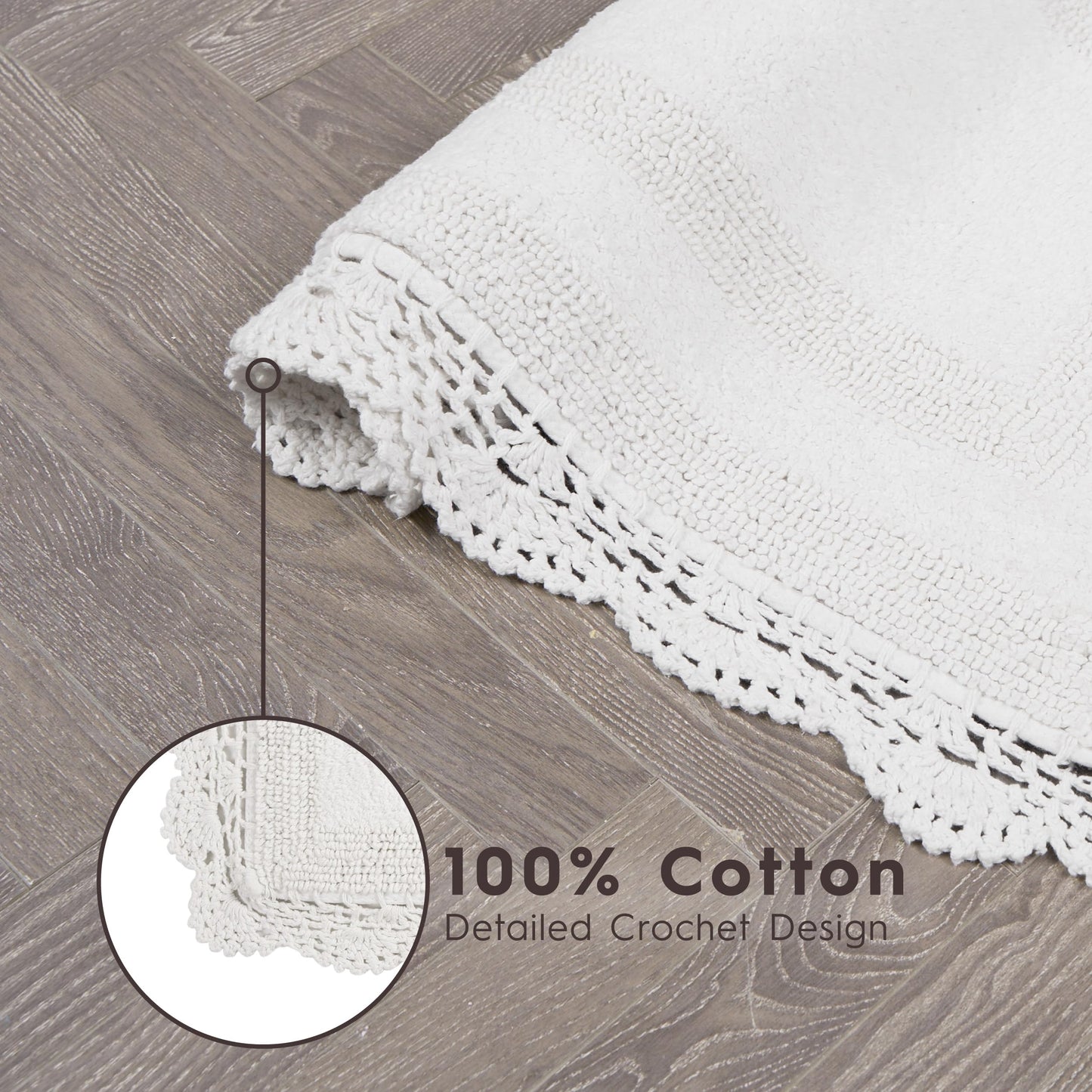 Laura Ashley Absorbent Bath Mat Reversible Crochet Soft and Plush Bathroom Mat 100% Cotton 24x40 Bath Rug, White