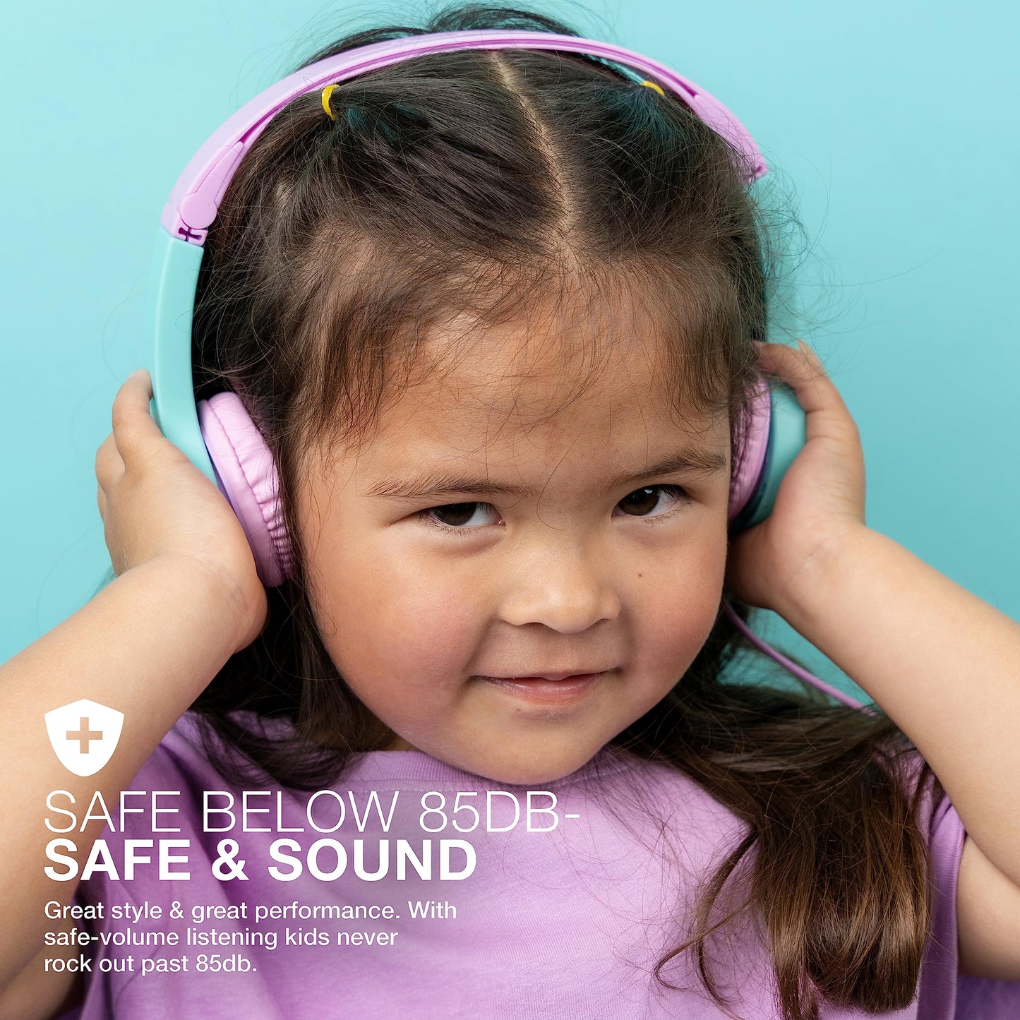 JLab, JBuddies Folding Gen 2, Kids Wired Headphones, Noise Isolating, Volume Limiting, Toddler Headphones Ages 2+, Pink/Teal