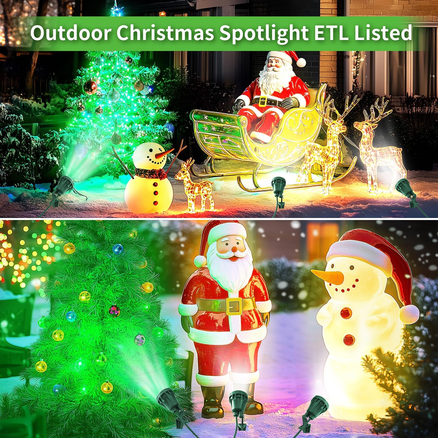 LED Christmas Spotlight Outdoor Plug in, 800LM Waterproof Flood Lights with 5 Extra Lenses (Red Green Blue Purple Orange), 5000K Landscape Light