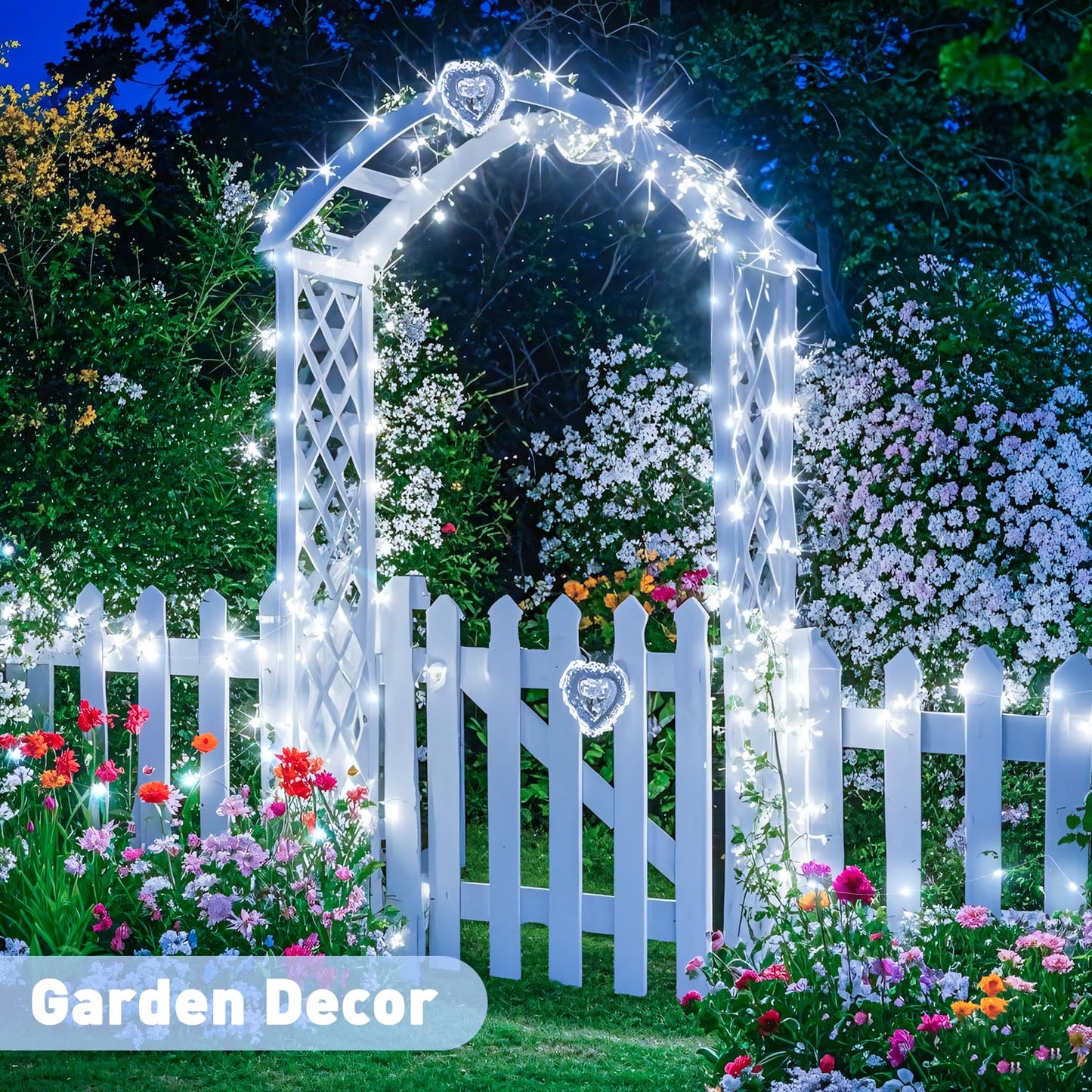 JMEXSUSS 2 Pack Solar String Lights Outdoor Waterproof, Each 33FT 100 LED Solar Fairy Lights Outdoor, 8 Modes White Christmas Light for Outside Garden