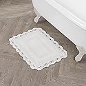 Laura Ashley Absorbent Bath Mat Reversible Crochet Soft and Plush Bathroom Mat 100% Cotton 17x24 Bath Rug, White