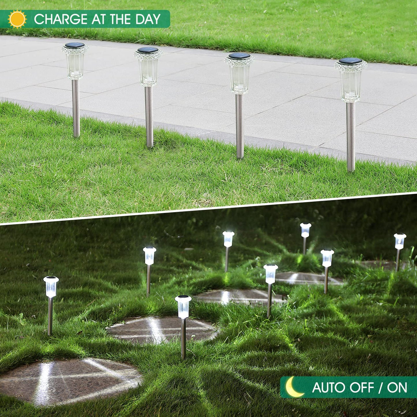 Eyrosa Solar Outdoor Lights, 10 Pack Waterproof Stainless Steel Solar Stake Lights for Pathway Garden Yard Path Walkway Driveway Lawn Patio Outside