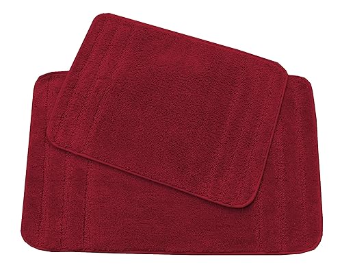 All American Collection Rectangular Non Slip Plush Shaggy Water Absorbent Accent Rug Bathroom Bathtub Microfiber 2 PC Bath Mat Set (Burgundy)