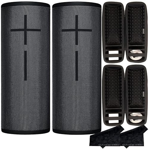Ultimate Ears MEGABOOM 3 Wireless Portable Waterproof Bluetooth Speaker, 2 Pack with 360 Degree Sound, Deep Bass, Party UP via Boom App with Signature
