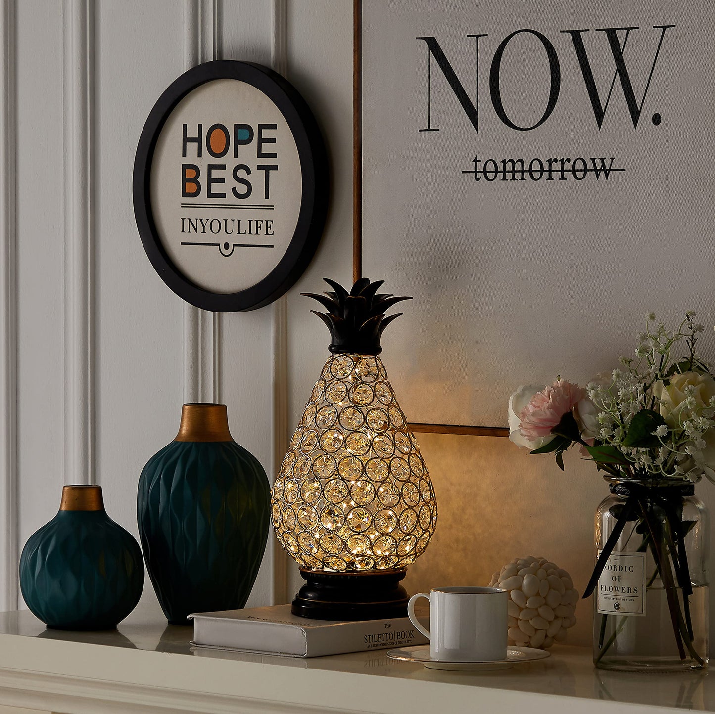 MOZEAL Extra Large Crystal Pineapple Lamp,13 in Lantern Decorative,IP44 Waterproof,6 Hours Timer,Battery Operated,As a Gift,for