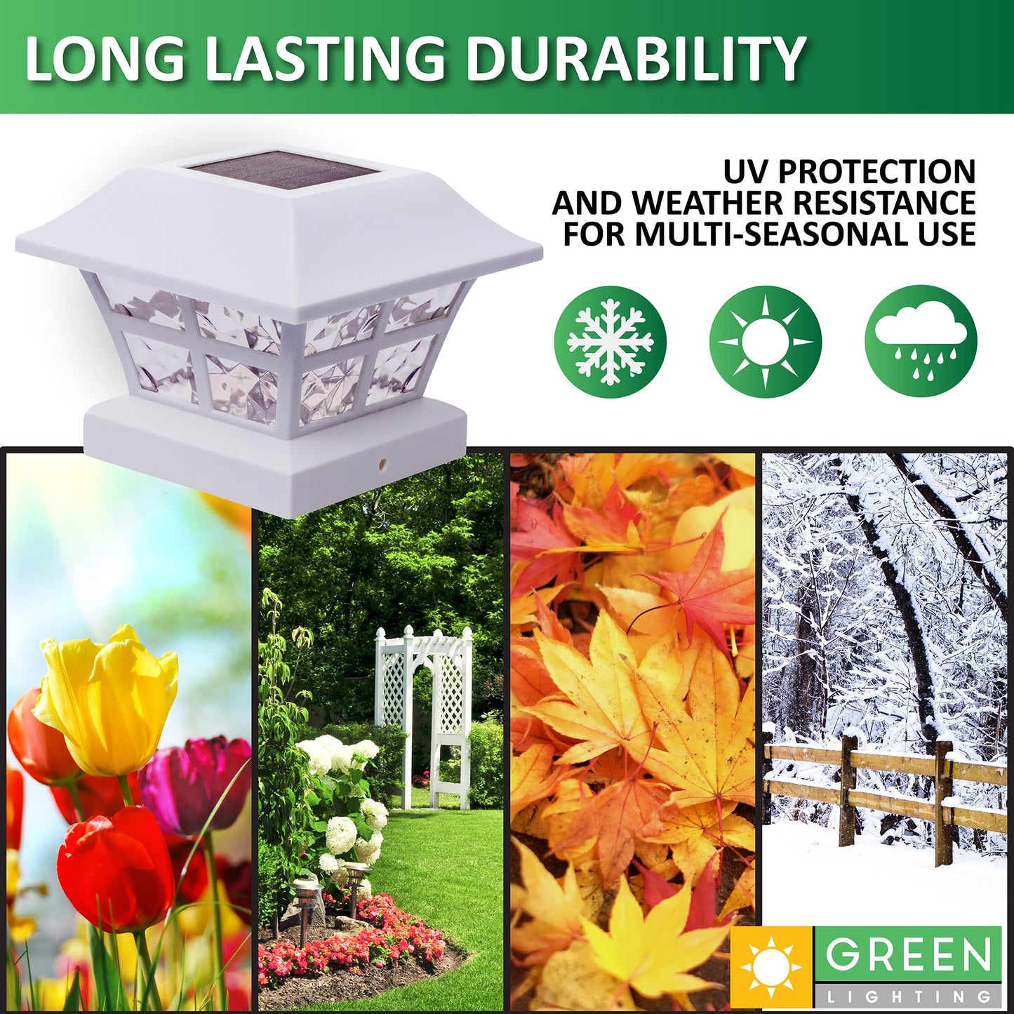GreenLighting Evolve White Solar Post Cap Lights - 4x4 Post Caps and Outdoor Post Lights - Waterproof Solar Lights for Fence Posts - Solar Post Lights