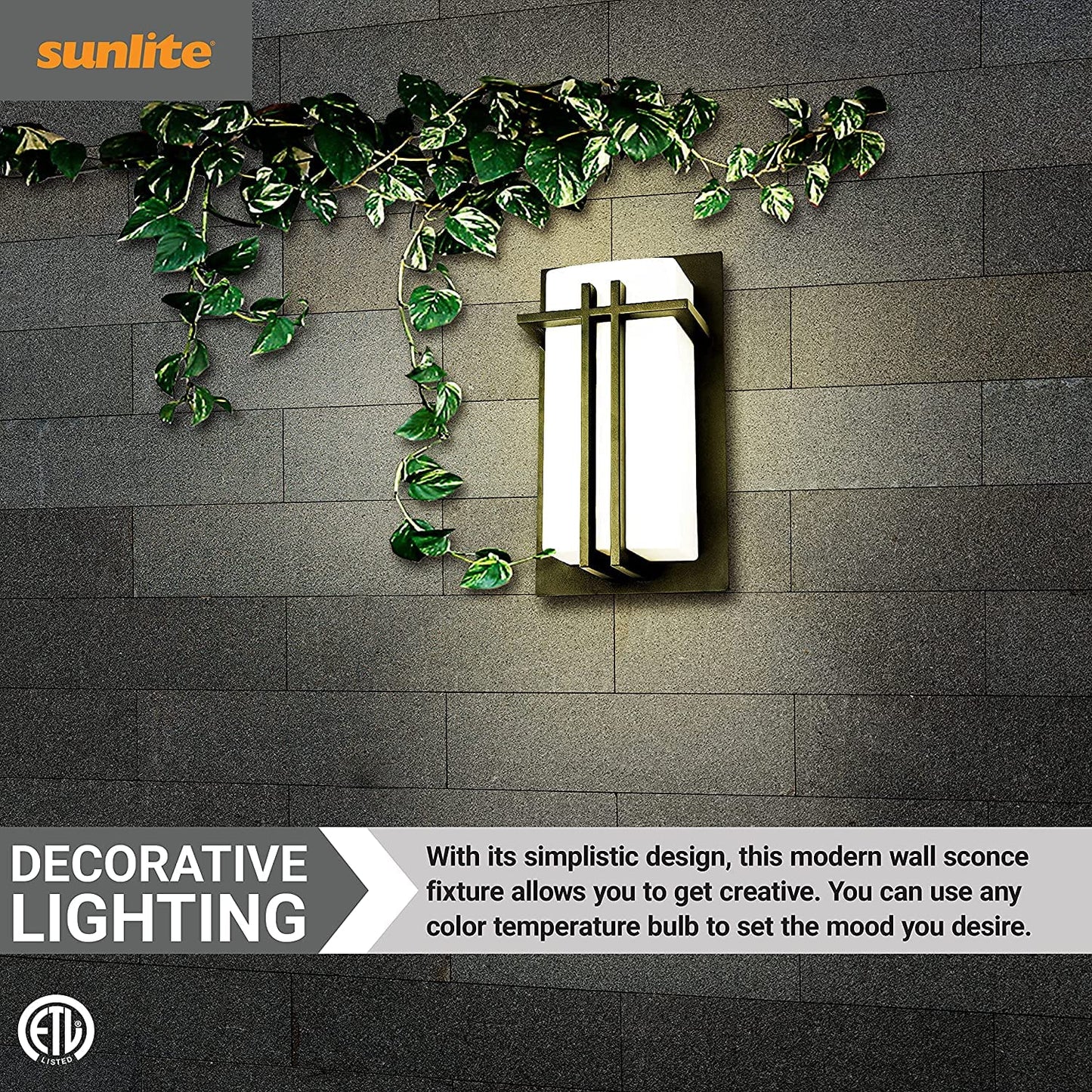 Sunlite 46092 Decorative Square Wall Sconce Light Fixture, A19 Bulb, E26 Socket, 60 Watts Max (Bulb not Included), Indoor, Opal Shade, Matte Black