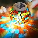 SunKite Solar Table Lights Outdoor Indoor Color Changing Crackle Crystal Glass Night Lights,Waterproof Solar Powered Mosaic Glass Ball Lamp,for Home