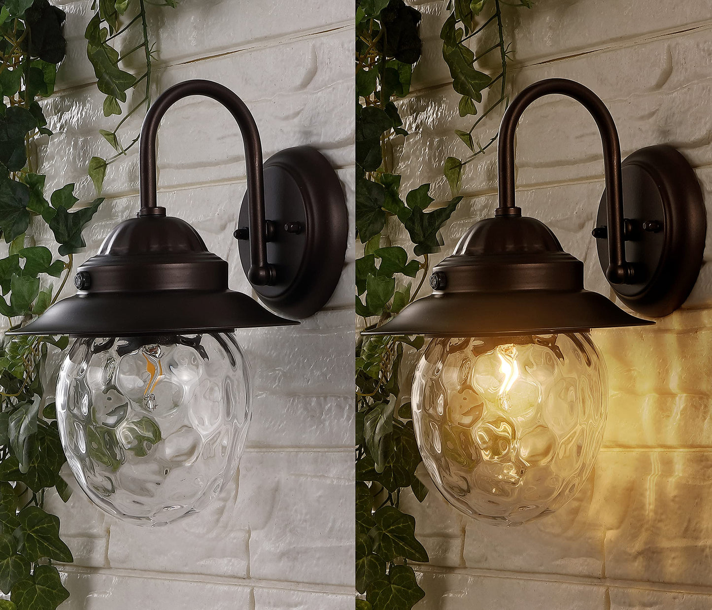 JONATHAN Y 12" Oil Rubbed Bronze 1-Light Iron and Glass Outdoor Sconce, Farmhouse Industrial Wall Lantern for Entryway Patio or Porch, Clear Dimpled