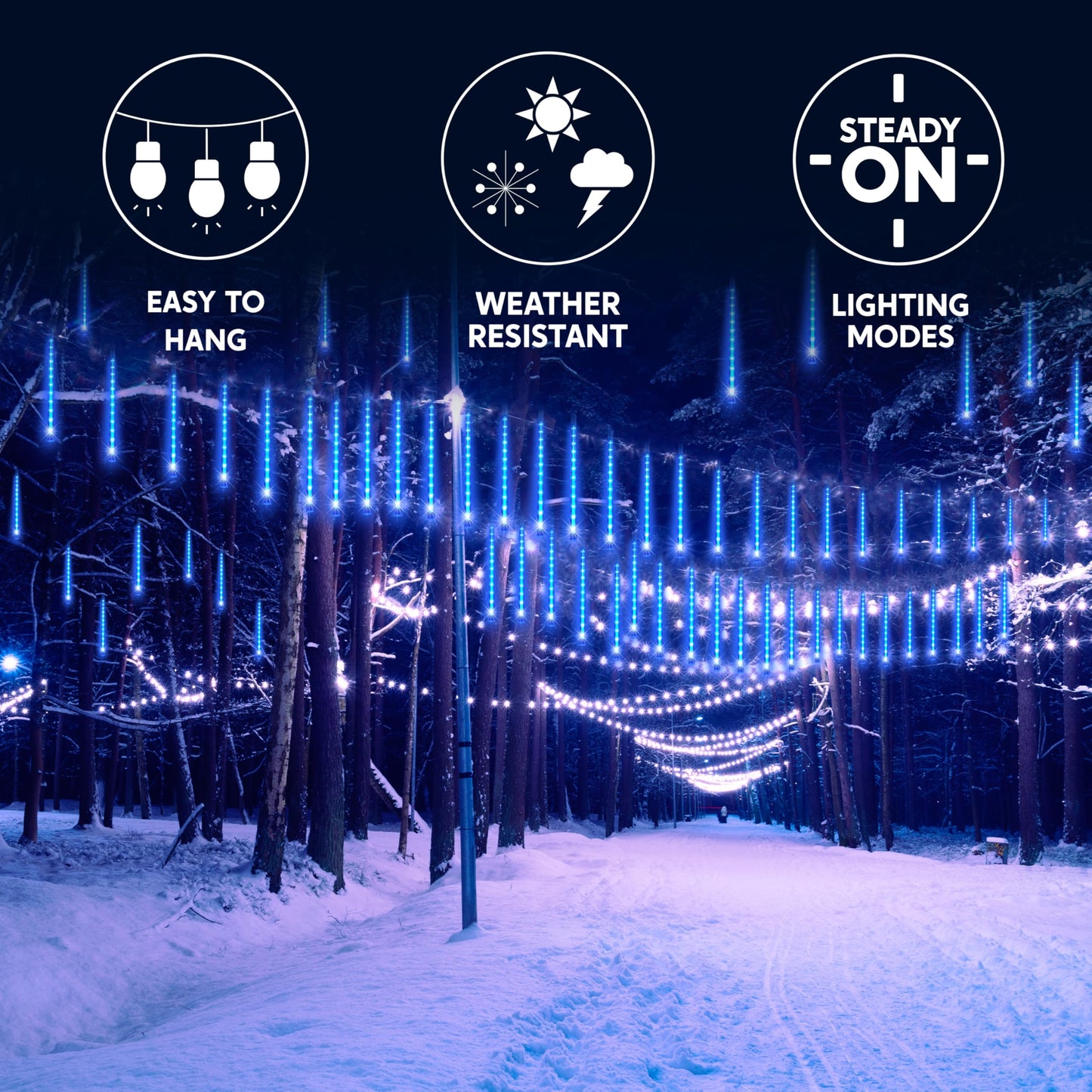JOYIN Christmas Lights Outdoor,8 Tubes Meteor Shower Lights Blue,192 LEDs, Snowfall Icicle Cascading Rain Light for Christmas Tree Decorations