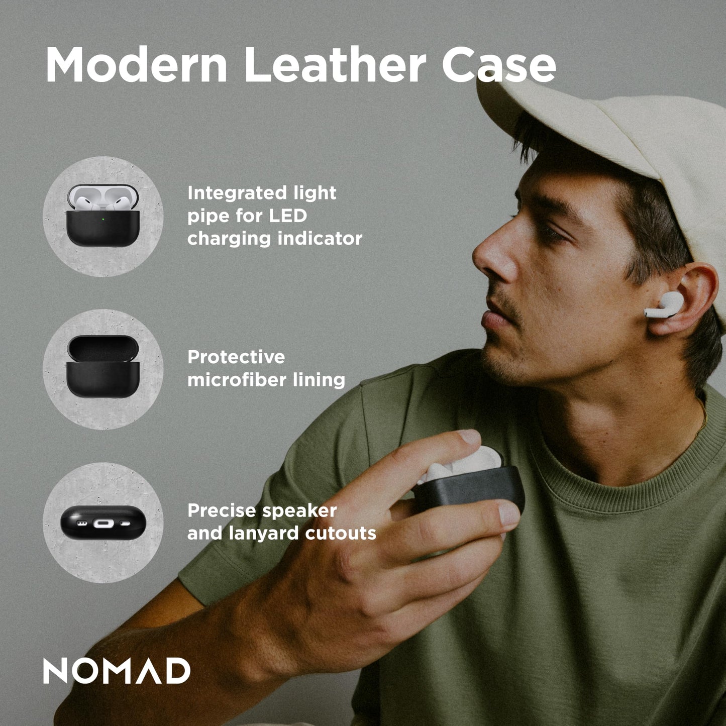 Nomad Airpods Pro 2 Case in Black Horween Leather, AirPods Pro 2nd gen Case Cover, Compatible with AirPods Pro Case 1st gen and 2nd, Case Cover, Qi