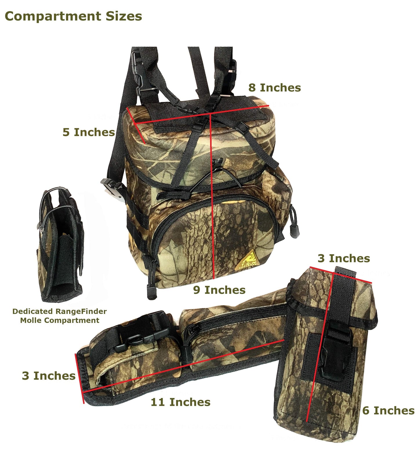 Binoculars Harness Case Pack, Bino Pack with Rangefinder Compartment - Detachable Molle Compartments Camouflage for Hunting, Hiking and Birdwatching