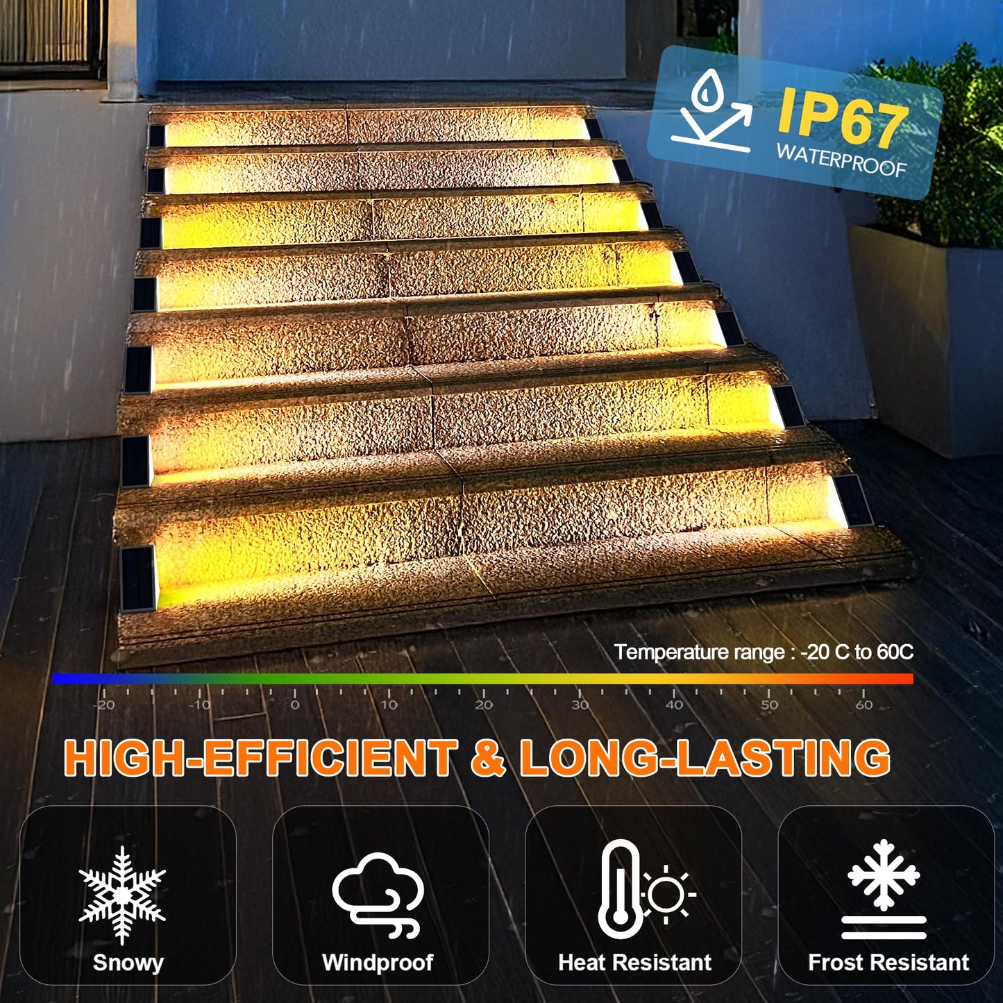 LED Solar Step Lights Waterproof Outdoor Stair Lights, Solar Deck Lights Outdoor Decor IP67 Solar Decoration Lights for Yard, Patio, Garden, Walkways