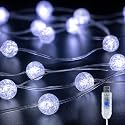 BEEWIN Upgrade Globe String Lights,10FT 30 LED USB Fairy Lights,8 Modes Crystal Crackle Ball Lights,Waterproof Decorative Christmas Lights