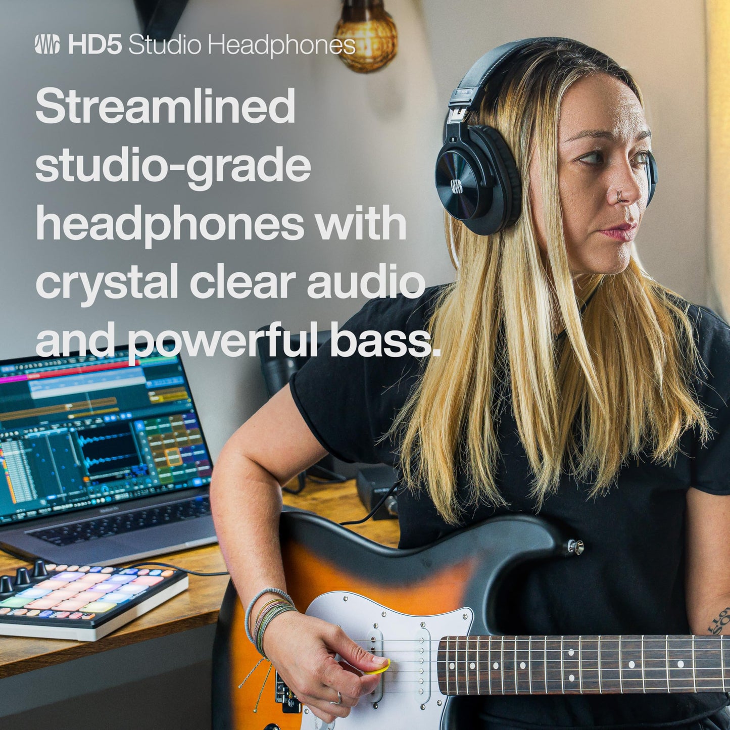 PreSonus HD5 Professional Monitoring Headphones -Wired, Closed-Back, Over-Ear Studio Recording Headphones for Professional Mixing and Monitoring