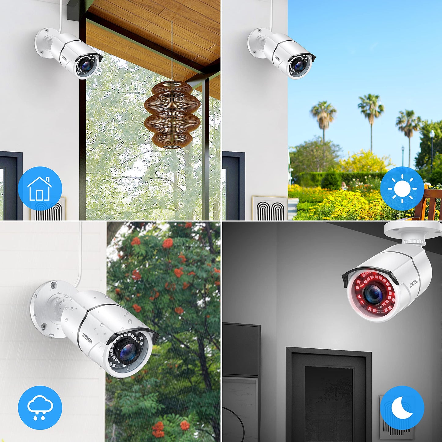 ZOSI 4 Pack 2MP 1080p HD-TVI Home Security Camera Outdoor Indoor 1920TVL, 36PCS LEDs, Night Vision, Weatherproof Surveillance CCTV Bullet Camera