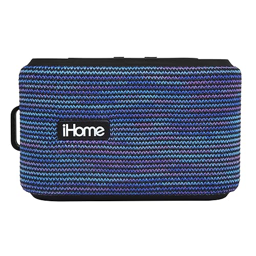 iHome Slip and Water Resistant Fabric Rechargeable Bluetooth Speaker with Speakerphone (Purple/White), iBT370UW