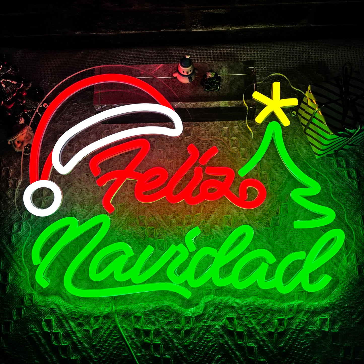 Feliz Navidad Neon Sign Dimmable Merry Christmas Neon Sign for Wall Decor Christmas Tree Neon Light Mexican christmas Light Up Sign for Bedroom Living