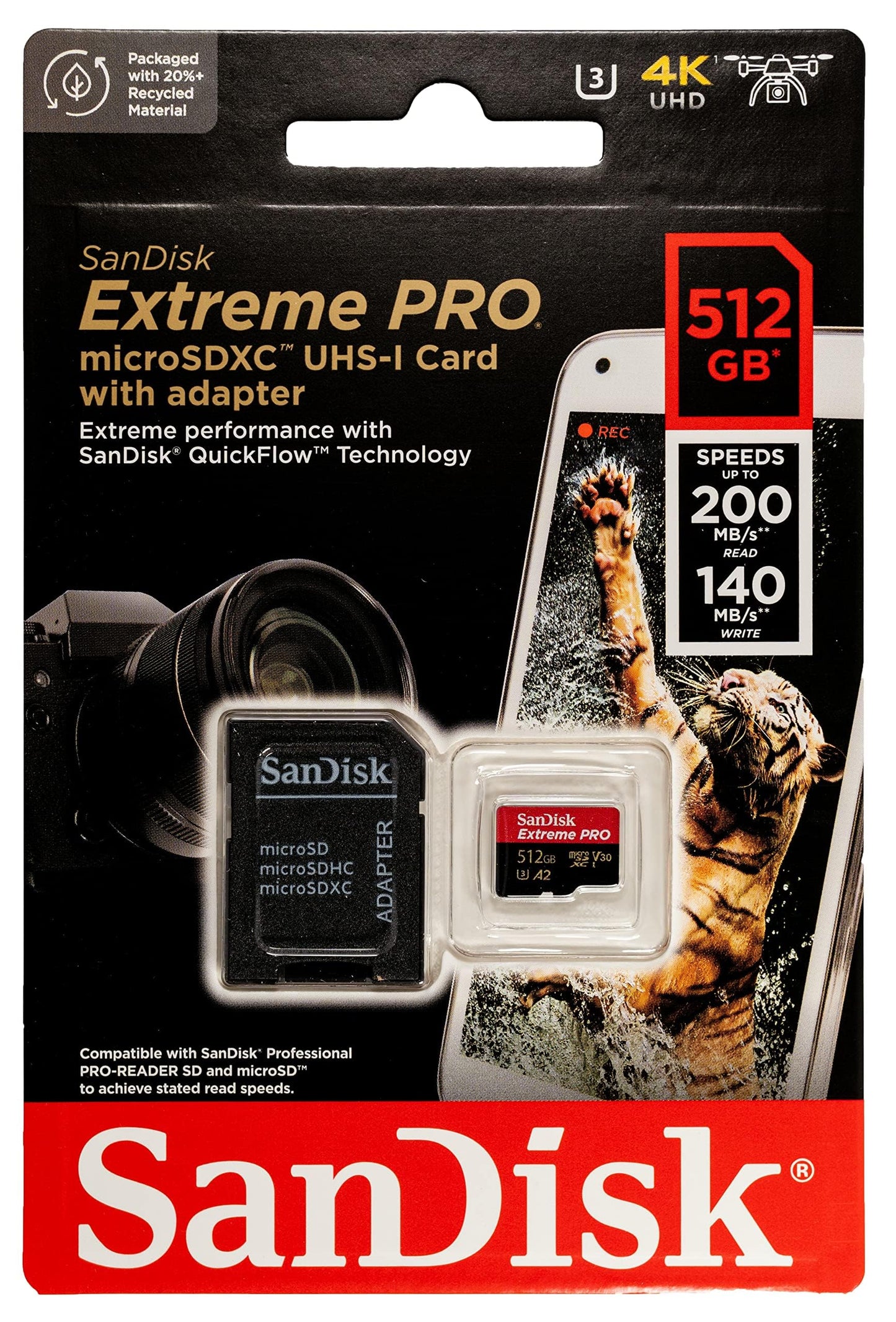 SanDisk 512GB microSD Extreme PRO Memory Card with Adapter Compatible with DJI OSMO Pocket 3 Gimbal Camera (SDSQXCD-512G-GN6MA) Bundle with (1)