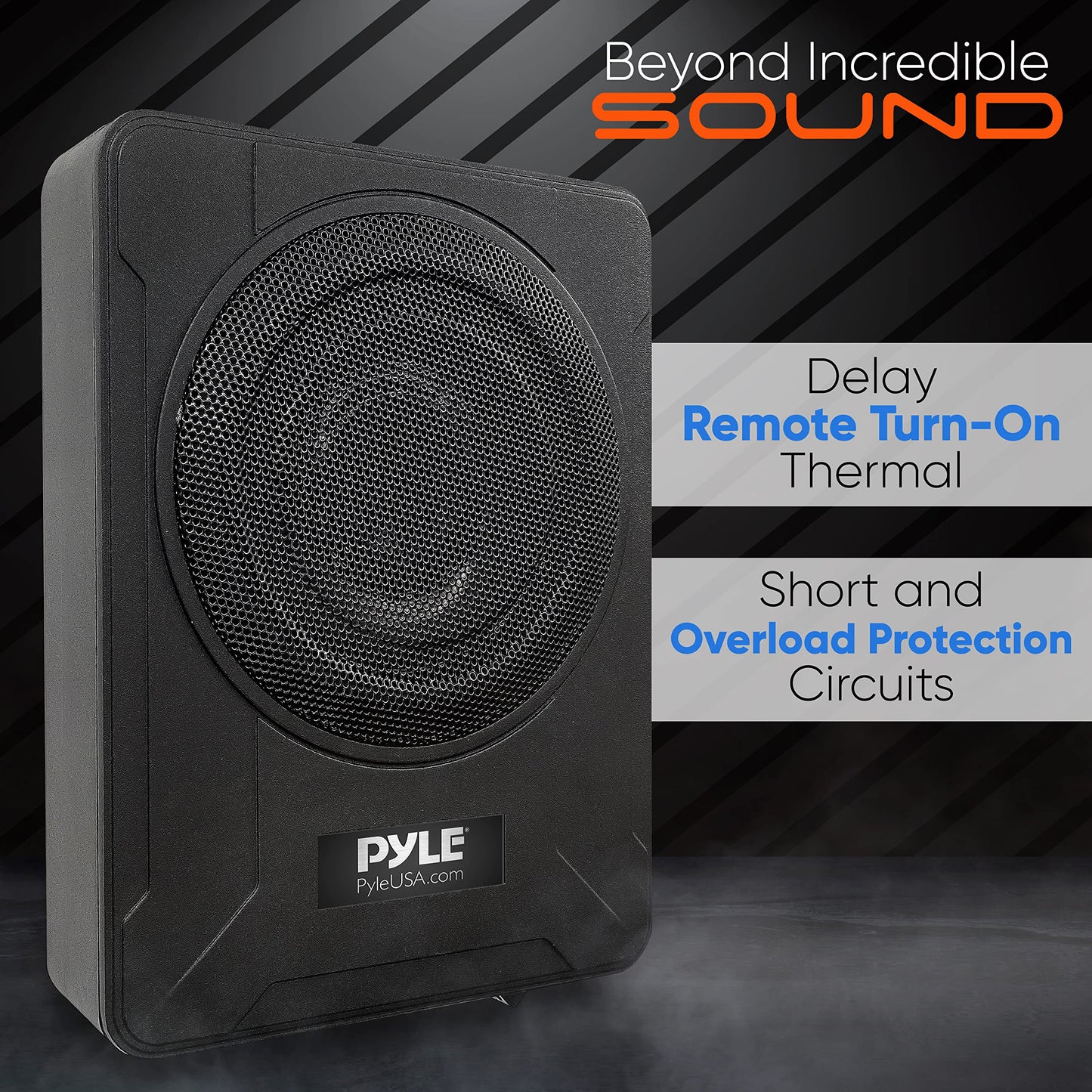 Pyle 8-Inch Low-Profile Amplified Subwoofer System - 600 Watt Compact Enclosed Active Underseat Car Audio Subwoofer with Built In Amp, Powered Car