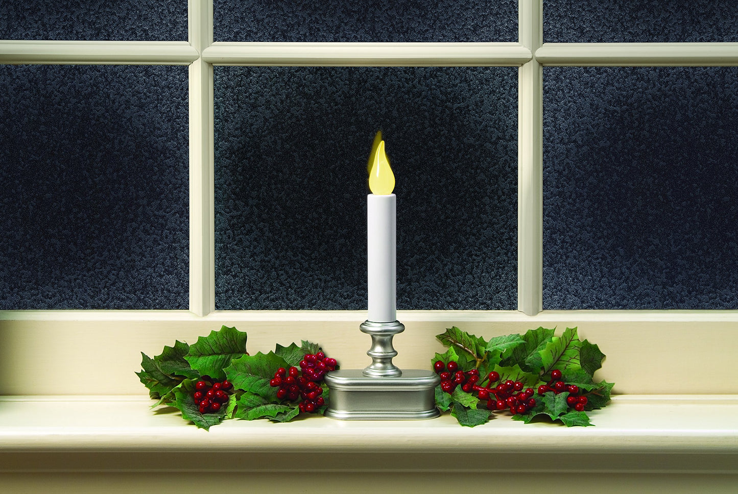 Xodus Innovations FPC1221P-R6 Battery Operated LED Dusk to Dawn Window Candle with Amber Steady On or Flicker Flame,Pewter/Silver Pack of 6