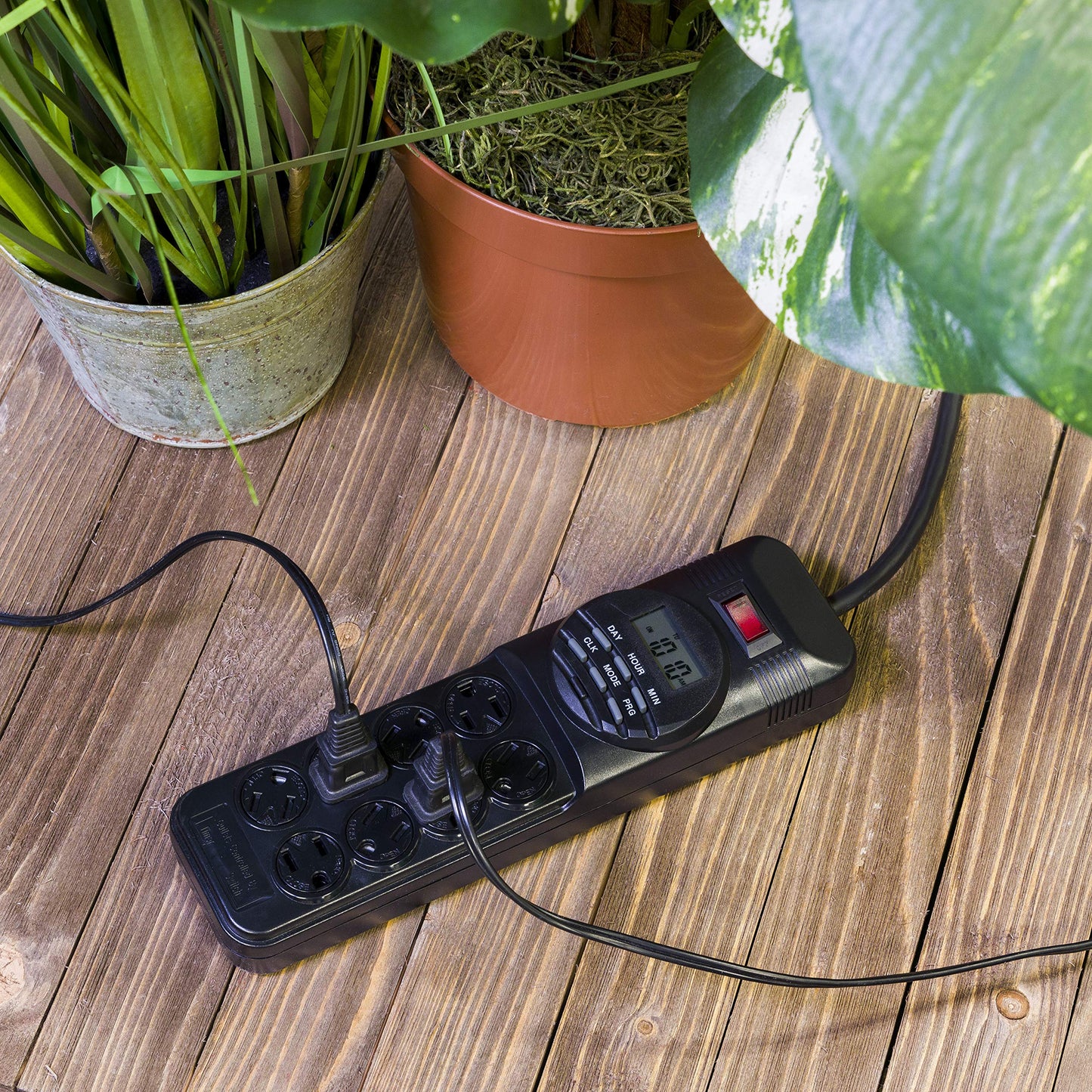 GE 7-Day Digital Power Strip with Timer, 15 AMP, 1800W, 120V, 8 Outlet Timer, 4 Timed / 4 Always On Extension Chord with Timer, Custom Indoor Light