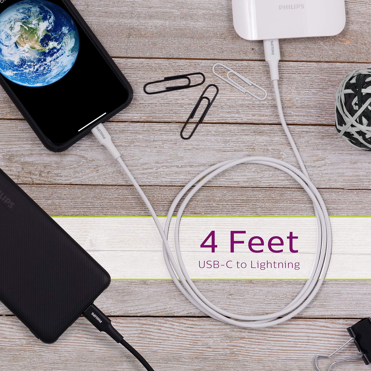 Philips USB C to Lightning Cable, 4 Ft iPhone Charger Cord for 14/13/12 Series, Airpod Pro Charger, Lightning Charger Cables for iPhone, Short…
