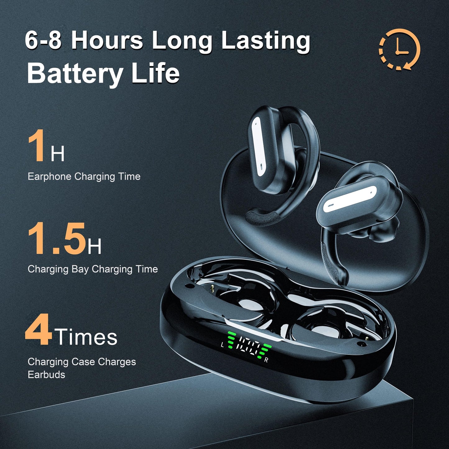 TELKRO SP36 Sports Wireless Earbuds with earhooks, Bluetooth 5.4, Hi-Fi Stereo Sound, LED Display, Long-Lasting Battery Life, Waterproof Sport