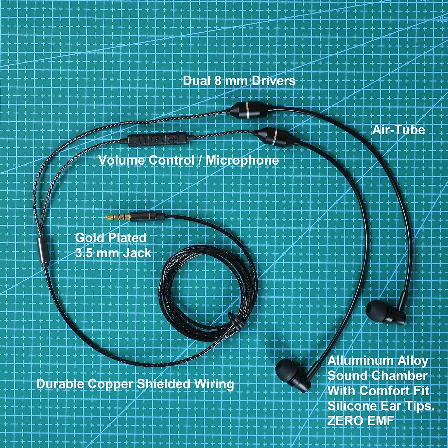 RadiArmor Anti-Radiation Air Tube Headphones with Microphone - Reduce RF to Negligible Levels (Black)
