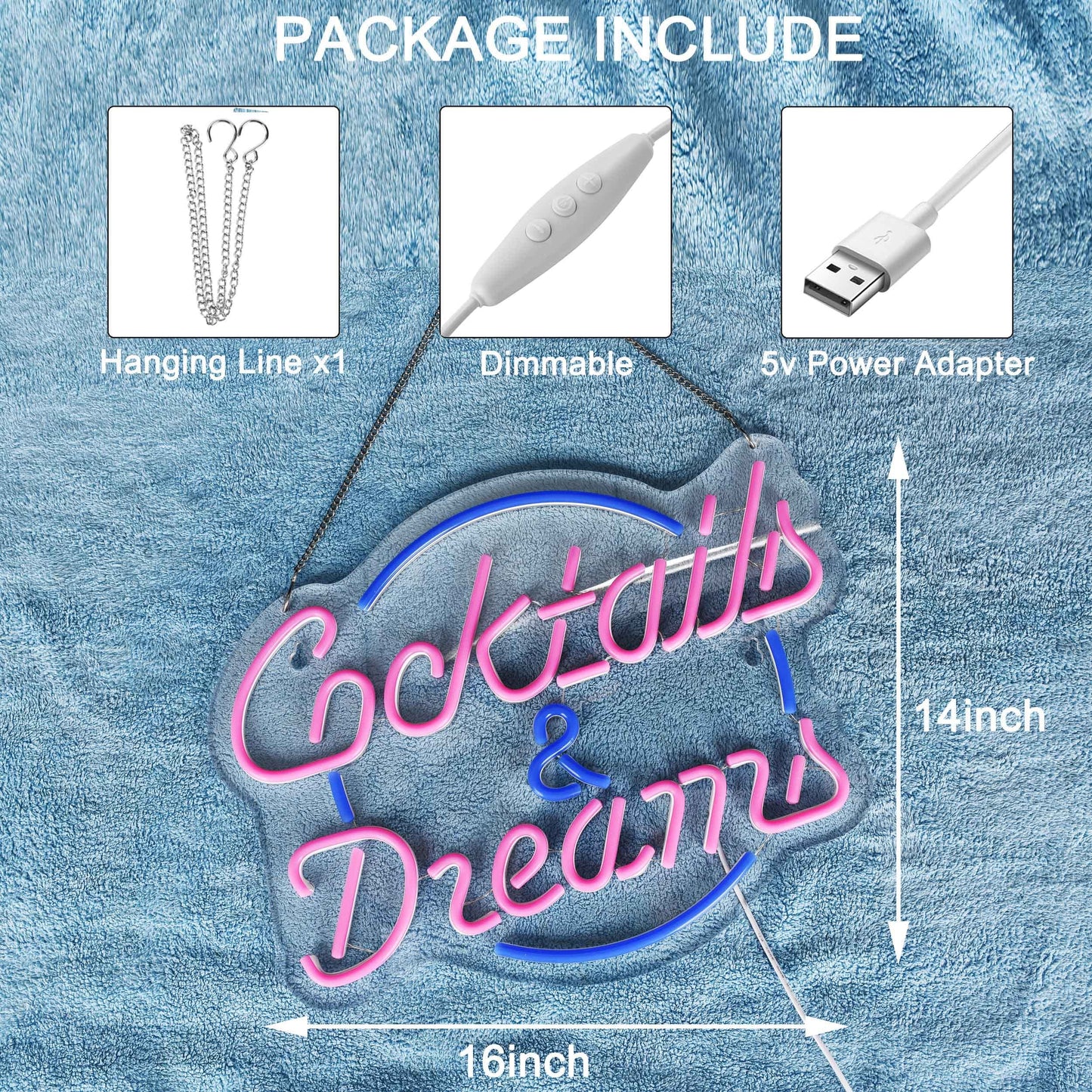 Cocktails and Dreams Neon Sign for Wall Decor Neon Signs with Dimmable Switch LED Neon Signs Bedroom Beer Bar Neon Light Sign Hotel Party Club Office