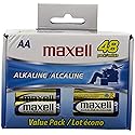 Maxell AA Alkaline Battery, Long Lasting, High Compatibility, Gold, 48 Count