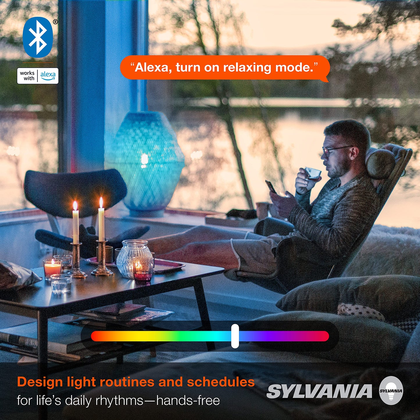 Sylvania Smart+ Bluetooth Mesh 60W Equivalent A19 LED Light Bulb, Full Color and Dimmable White, Compatible with Alexa, 2 Pack