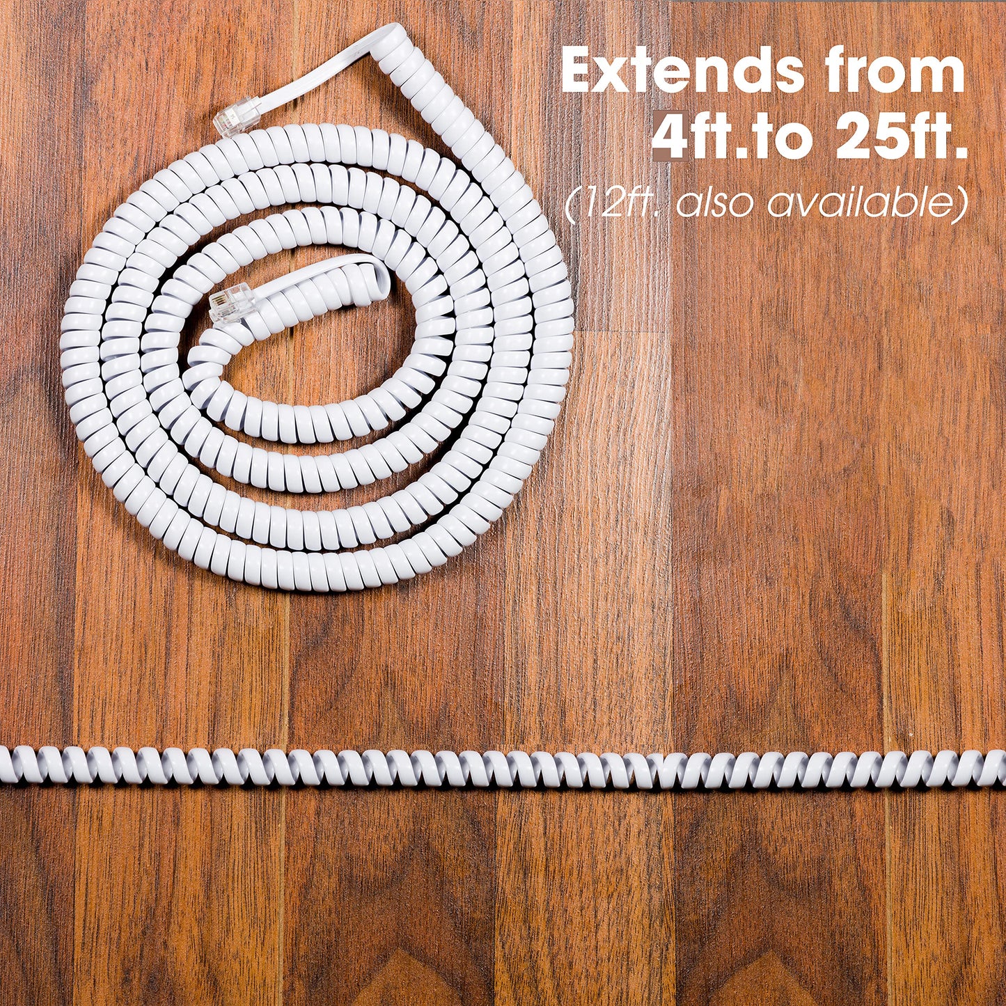 Power Gear Coiled Telephone Cord, 4 Feet Coiled, 25 Feet Uncoiled, Phone Cord works with All Corded Landline Phones, For Use in Home or Office, White