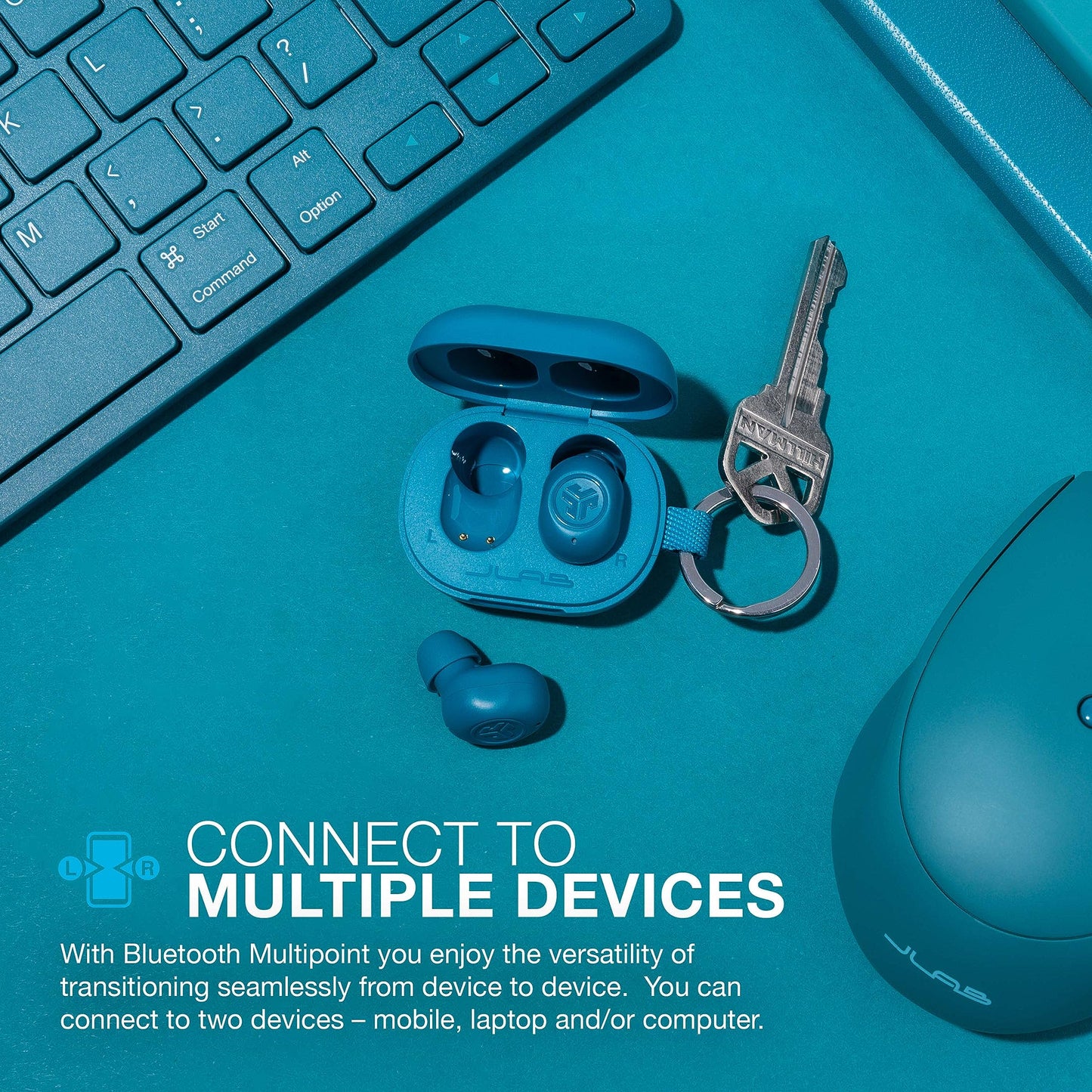 JLab JBuds Mini, True Wireless Earbuds, Bluetooth Multipoint, IP55 Sweat Resistant, Be Aware Audio, Teal