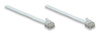 6.6ft. RJ12 6P6C Flat Modular Telephone Cable, White, Manhattan 307659