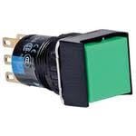 AB6Q-M1-G, Pushbutton Switch, Square, 18mm Green, SPDT, 3A 250VUC, Non-Illum, Quick Connect