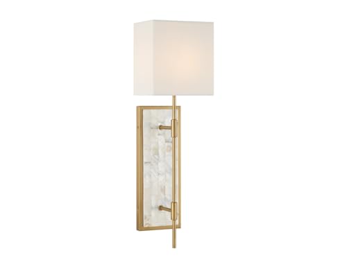 Savoy House 9-6512-1-322 Eastover Mid-Century Modern Traditional Vintage White Fabric Wall Sconce, 1-Light 60 Watt, 22" H x 7" W, Warm Brass