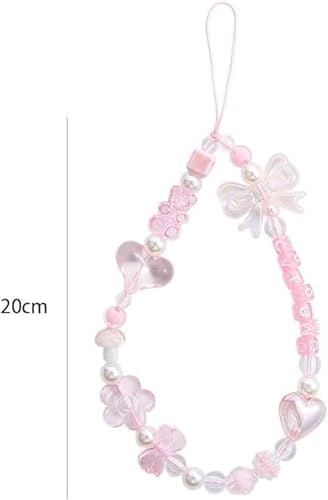 SelHeng 2Pcs Pink Acrylic Beaded Mobile Straps Anti-Lost Hand Straps Pendant Phone Hanging Rope Lanyard Wrist Lanyard Home Button Stickers Decor