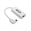 Tripp Lite Right Angle USB C to Ethernet Adapter, Thunderbolt 3 to Ethernet Adapter, Gigabit Ethernet Adapter, USB 3.1 Gen 1, 10/100/1000 Mbps, White