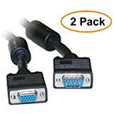 ACL 15 Feet HD15 Male to HD15 Female SVGA Extension Cable with Ferrite Bead, Coaxial Construction, Double Shielded, Black, 2 Pack