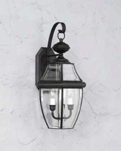 Forte Lighting 1301-02-04 Traditional 2-Light Exterior Wall Lantern, Black Finish with Clear Beveled Glass